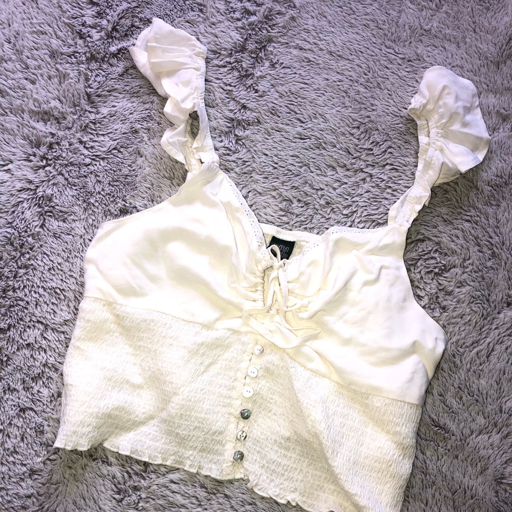 Women's Flutter Short Sleeve Tie Front Cropped Top